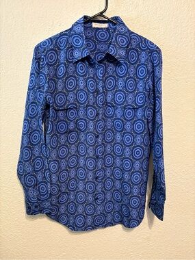 Equipment Silk Women's Blue Geometric Medallion Print Button-Down Shirt Size XS